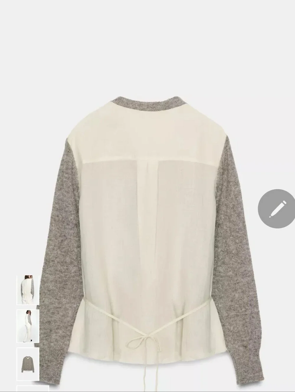 Zara Gray Button-Front Cardigan with Cream Buttons and Tie